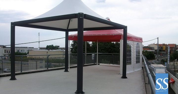 Abris et couverture de terrasse en forme pagode ou de chapiteau - Bâche  PVC, armature acier galvanisé ou aluminium