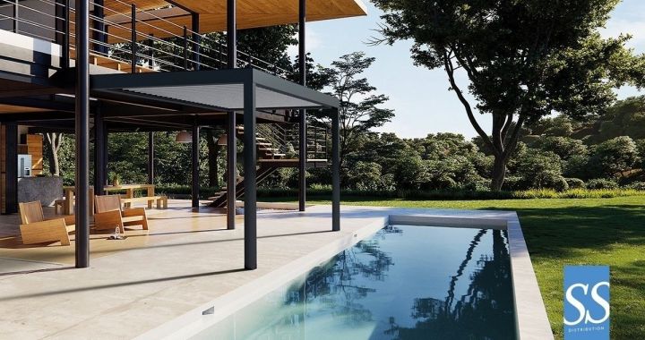 pergola bioclimatique, pergola sur-mesure, pergola brise-soleil orientable, pergola aluminium, pergola motorisée, Bioclimatique PAR200 adossée Brise-soleil orientable, pergola haut de gamme, pergola polystyrene, pergola moderne
